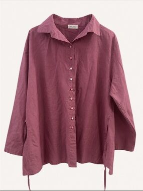 Krista Larson 100% Cotton Oversized Tunic Shirt Artisan Lagenlook Dusty Rose O/S